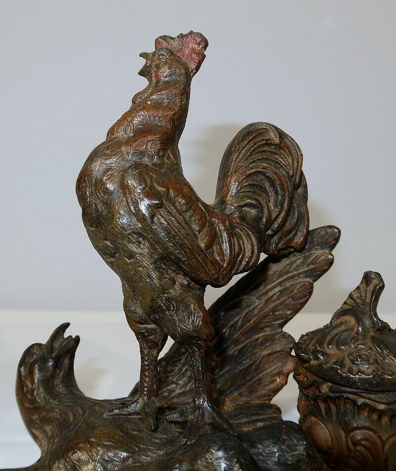 Inkwell In Patinated Spelter “Le Coq Patriotique” – Late 19th Century photo vinterior