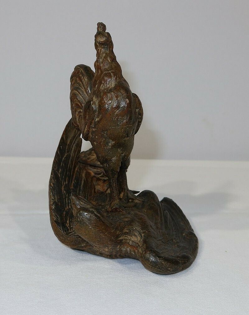 photo vinterior Inkwell In Patinated Spelter “Le Coq Patriotique” – Late 19th Century