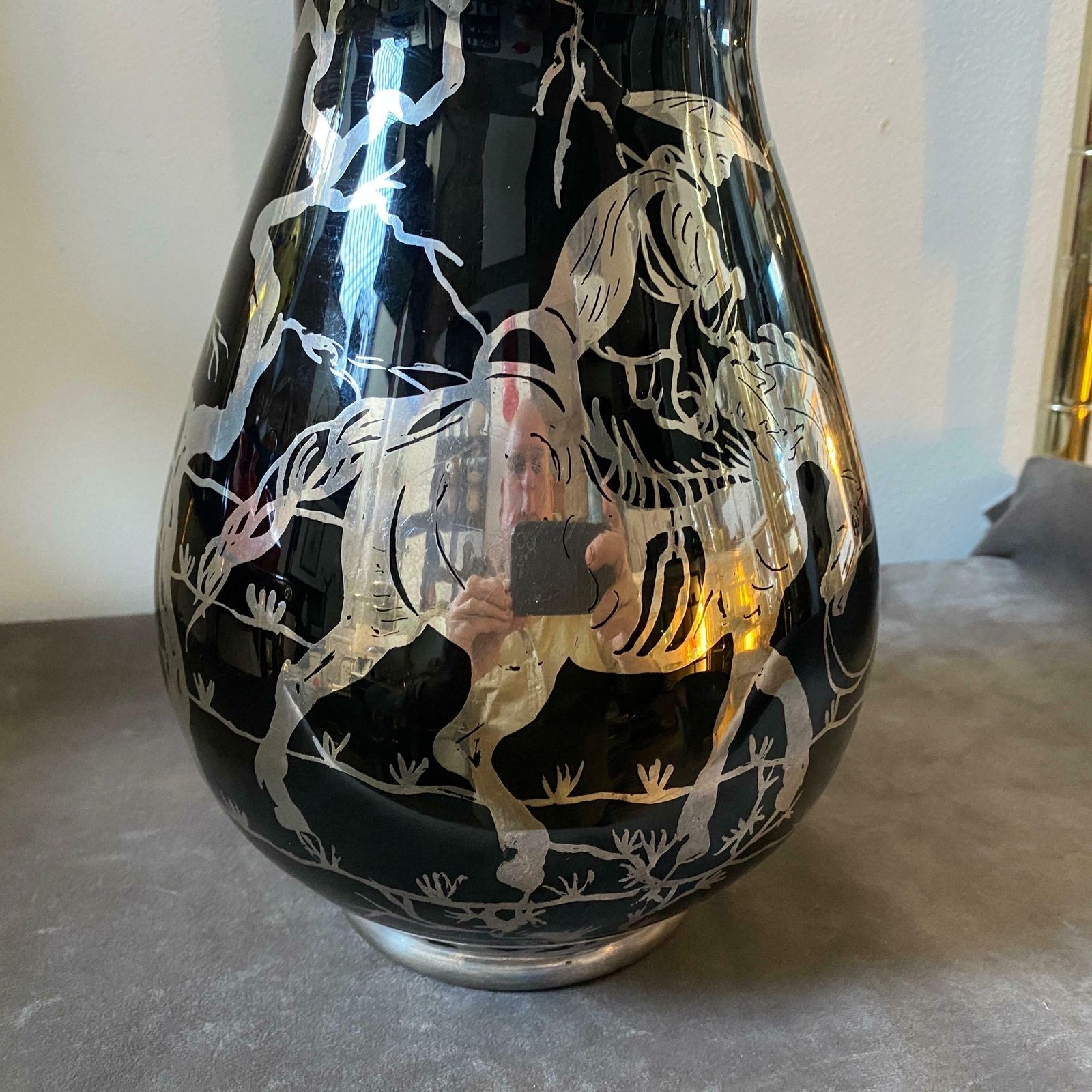 1930s Purple Glass And Sterling Silver Orientalist Italian Vase photo vintage