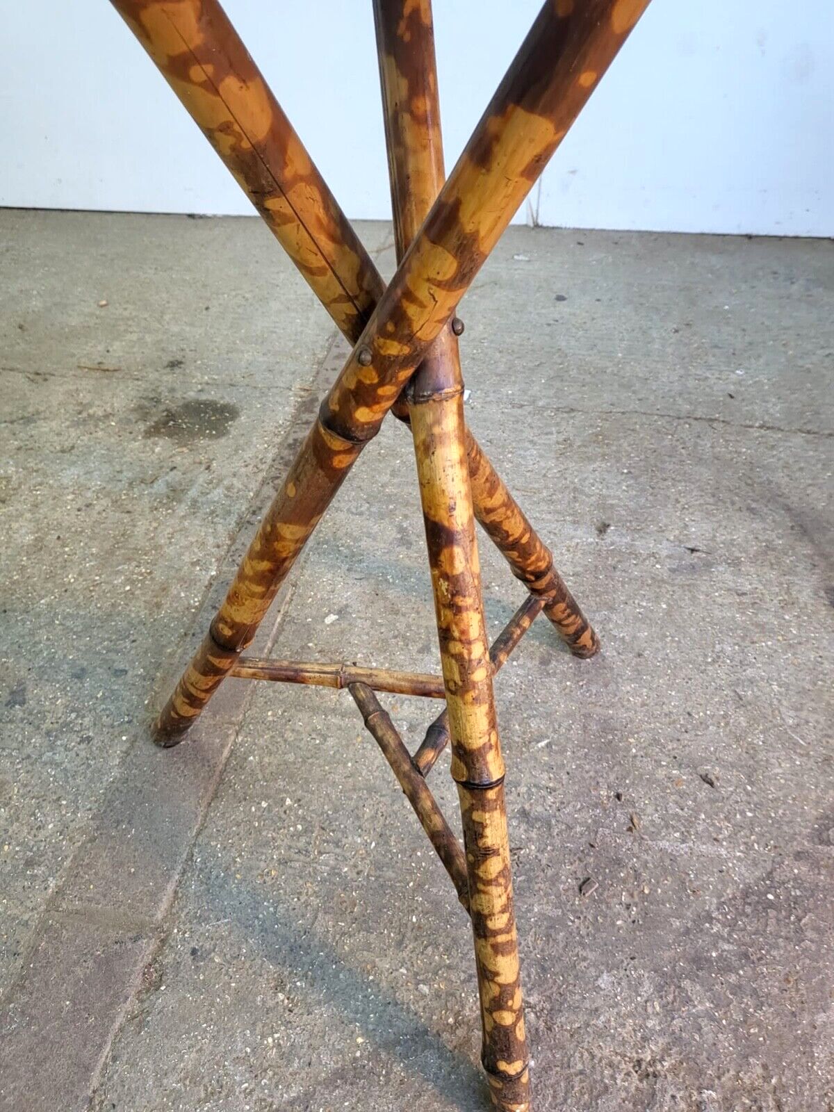 Antique Victorian Tiger Octagonal Wicker Bamboo Tripod Side End Lamp Table photo vinterior