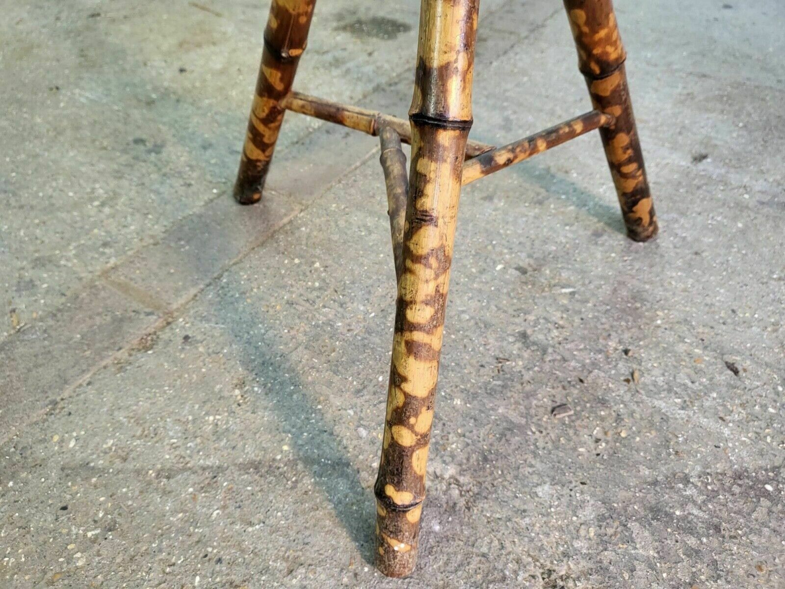 photo for sale Antique Victorian Tiger Octagonal Wicker Bamboo Tripod Side End Lamp Table