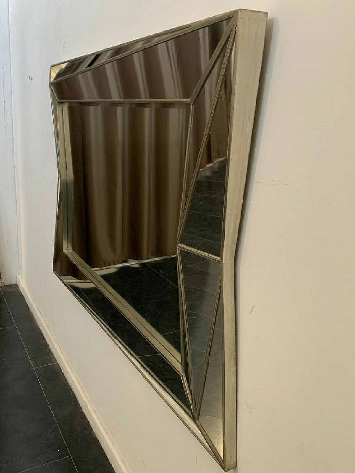 Silver Plated Wooden Mirror In Cubist Style By Serge Roche, 1970s photo vinterior