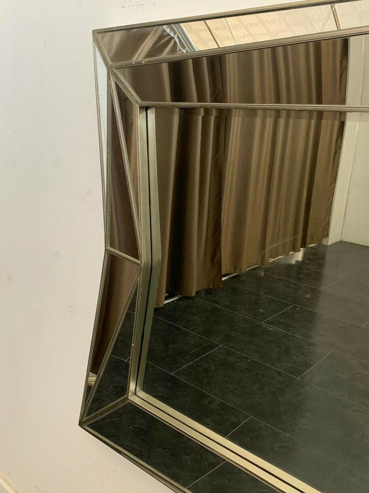 Silver Plated Wooden Mirror In Cubist Style By Serge Roche, 1970s photo vintage