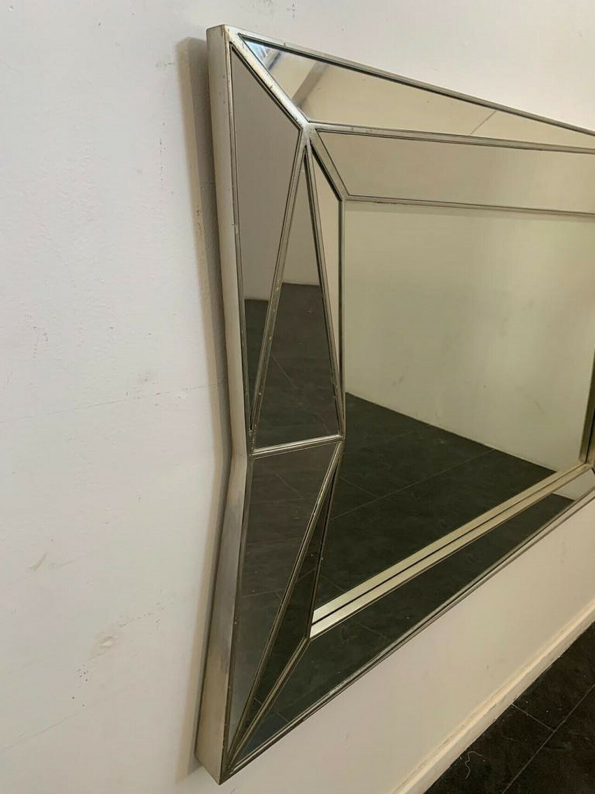 photo furniture Silver Plated Wooden Mirror In Cubist Style By Serge Roche, 1970s