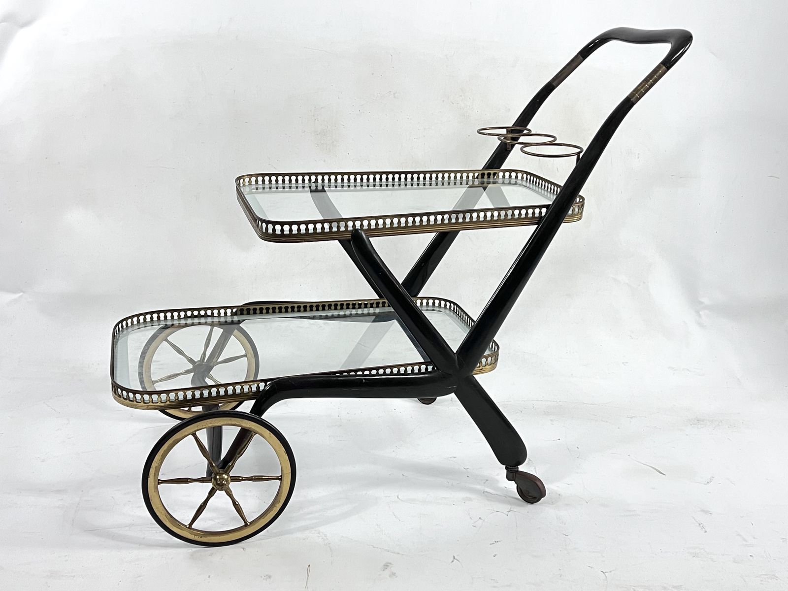 Rare Mid Century Cesare Lacca Serving Bar Cart. Italy 1950s