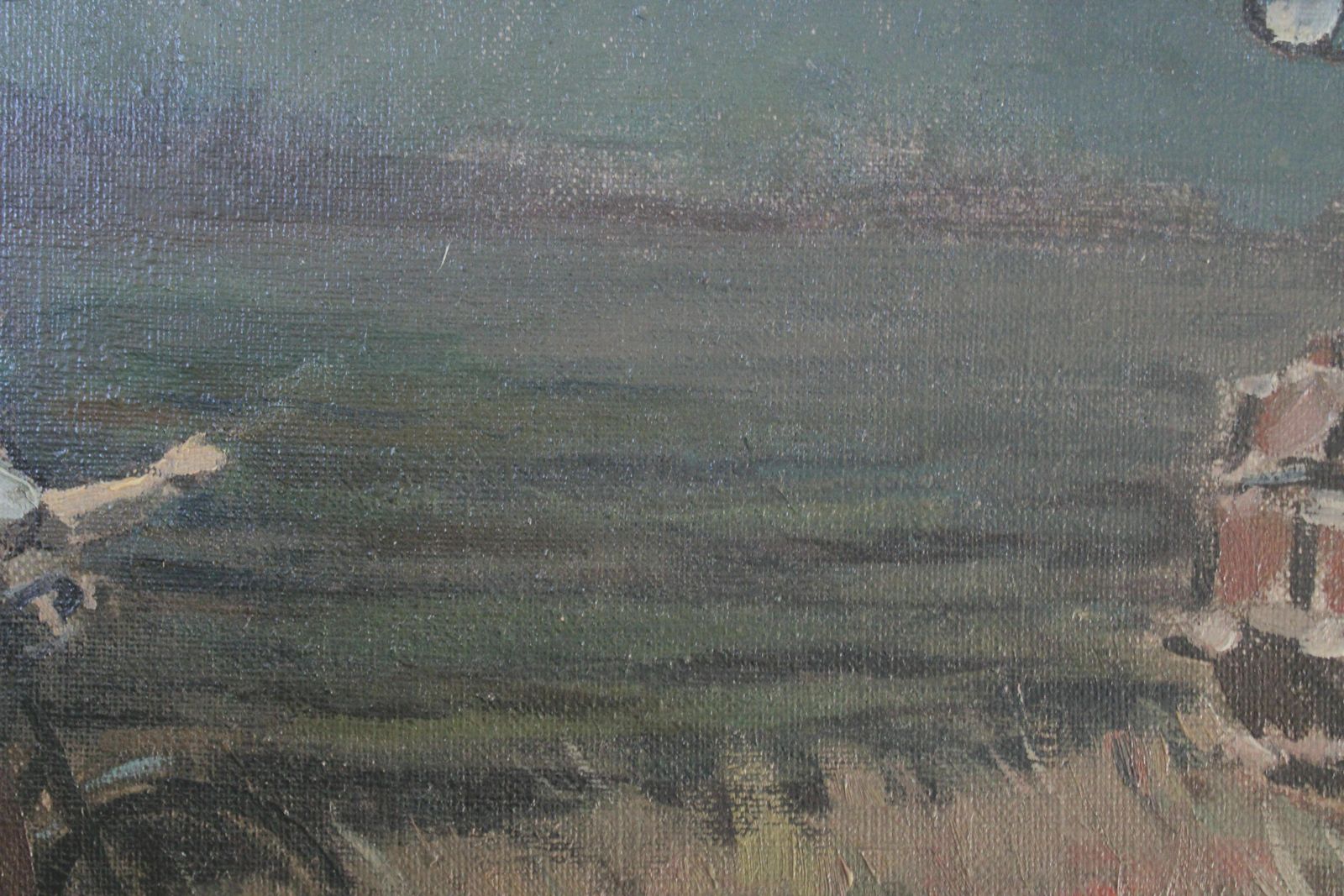 photo buy Jekabs Bine Afternoon. Workers With Tractor By The River. Oil On Canvas