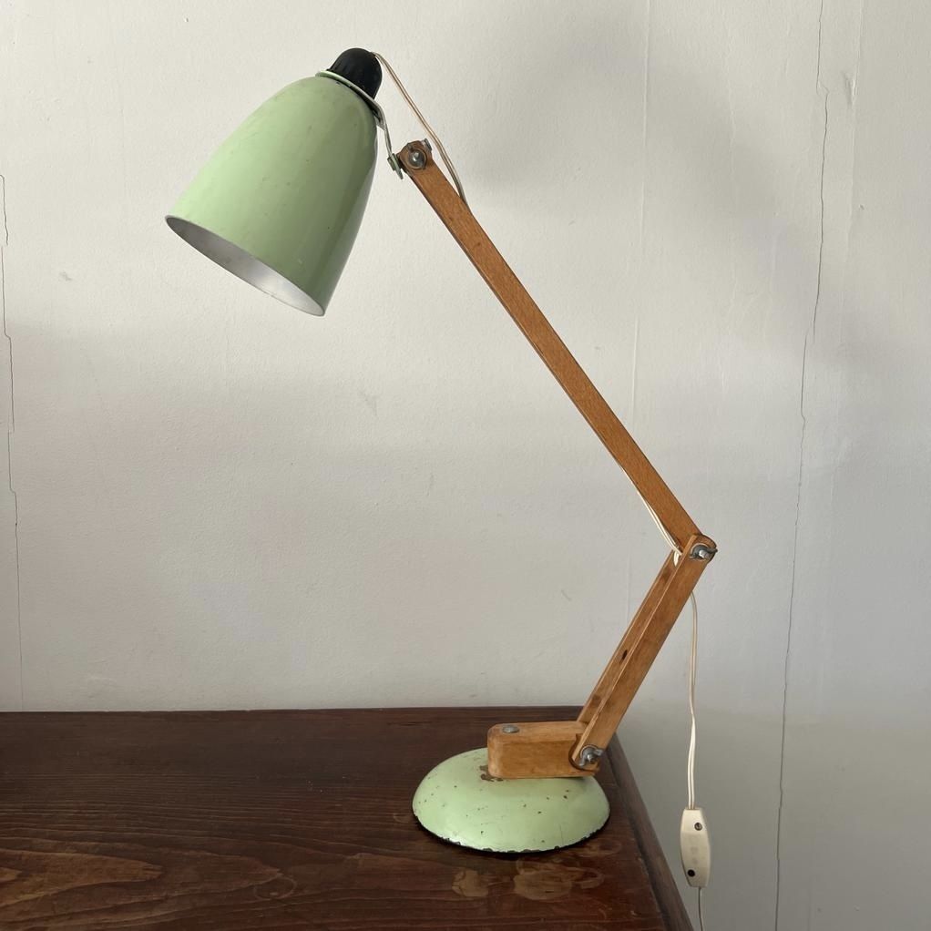 Vintage Maclamp In Pastel Green With Wooden Arms