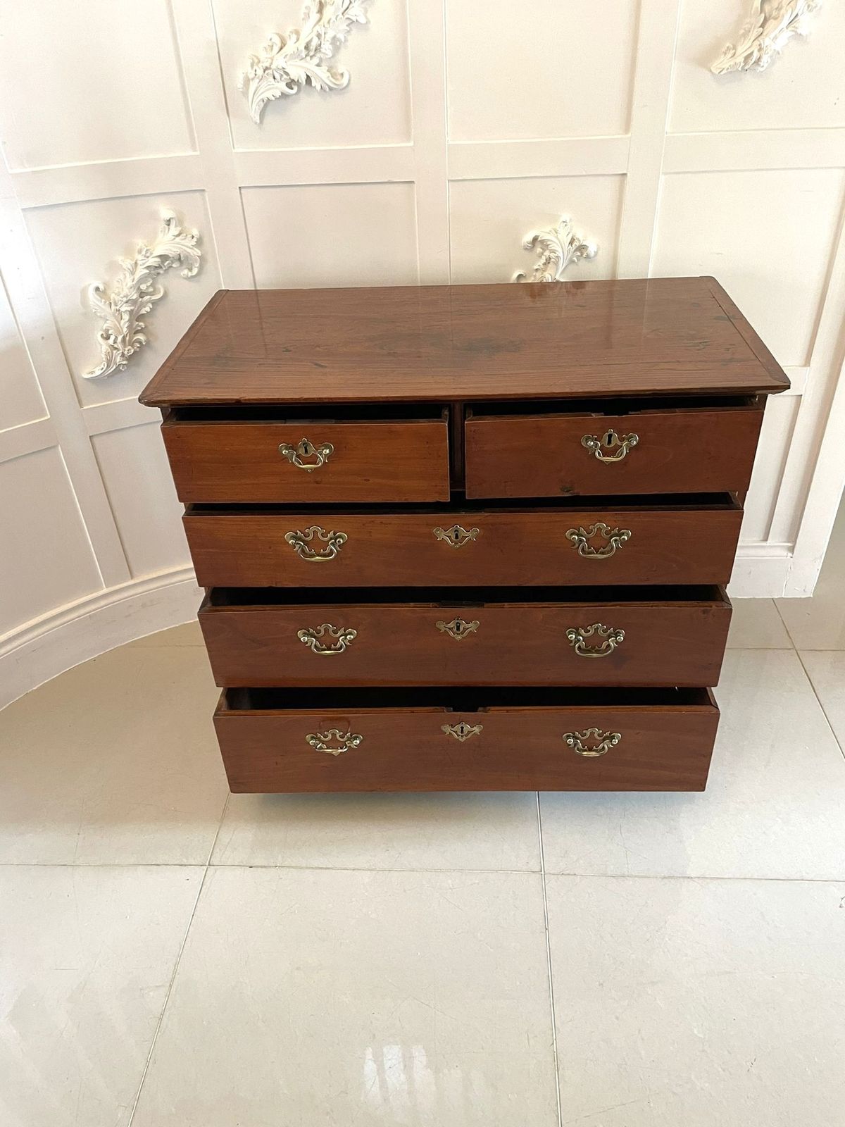 Rare Antique 18th Century George III Solid Satinwood Chest Of 5 Drawers photo for sale