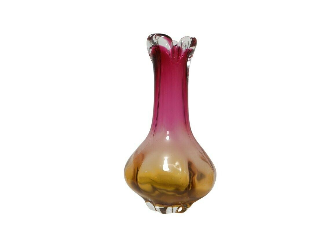 Chribska Bohemian Art Glass Vase Pink And Ochre 1960’s photo furniture
