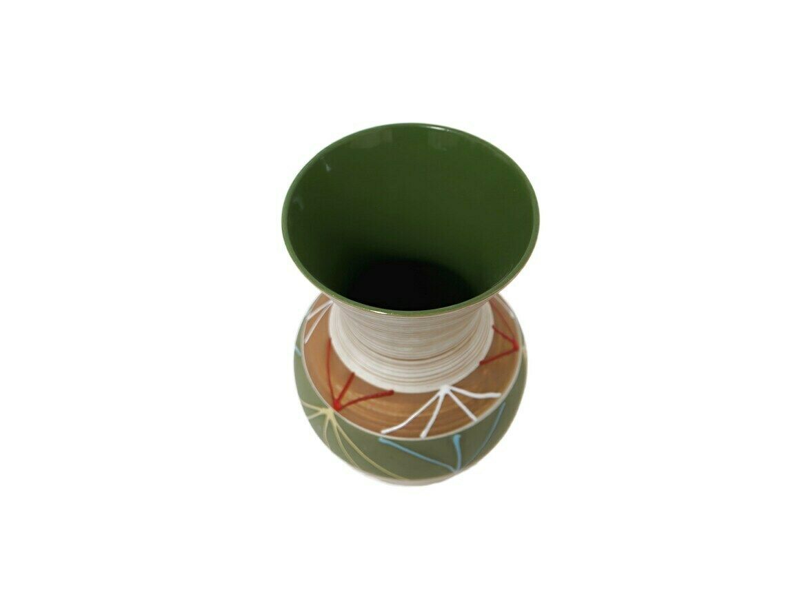 West German Ceramic Vase With Olive Green Interior And Multi Coloured Design, 1960’s photo vinterior