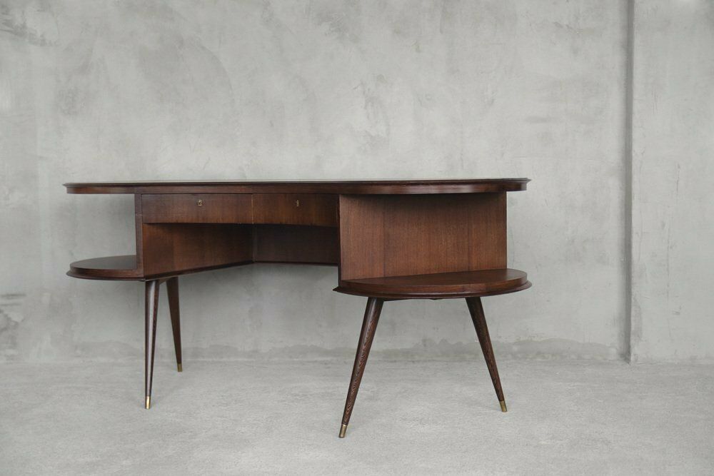 Mid Century Modern Wenge Organic Shaped Boomerang Custom Desk, 1960s