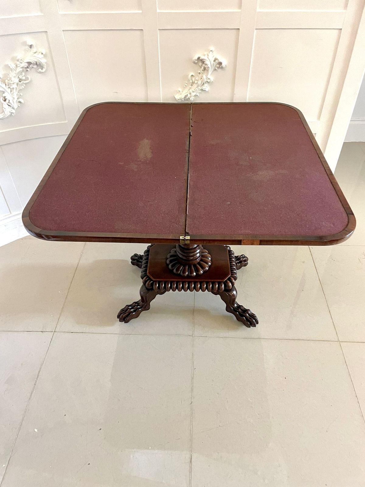 photo for sale Fine Quality Antique Carved Rosewood Brass Inlaid Card Table