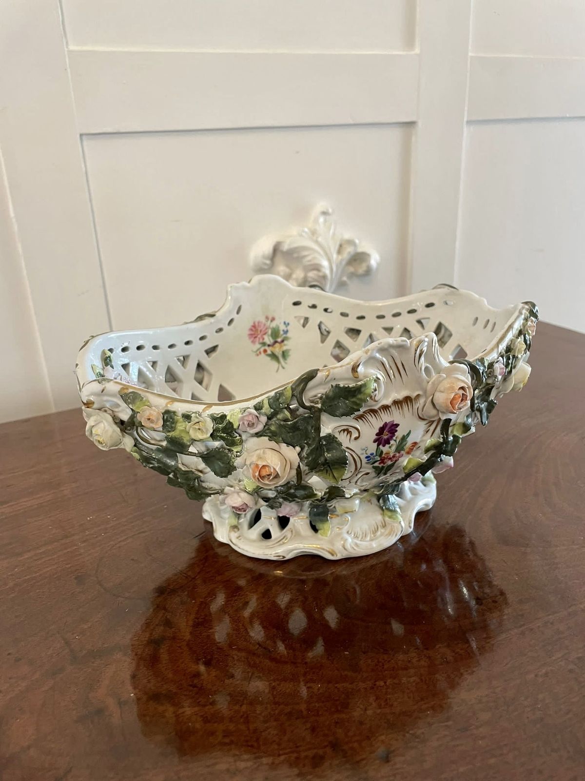 Home Decor Antique 19th Century Meissen Style Work Basket Dish photo