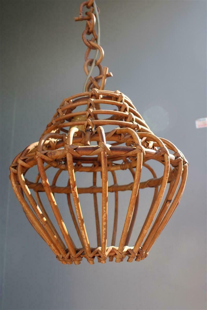Round Italian Wicker Chandelier Lantern From 1960 Franco Albini Style photo vinterior