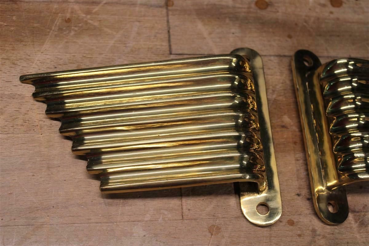 Solid Brass Handles Italy 1950 Mid Century Wings Futurist Minimalist Gold photo vinterior