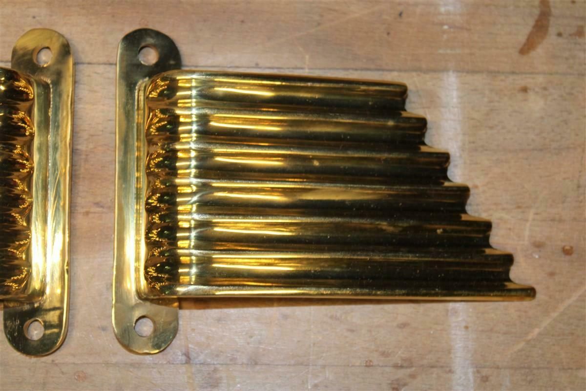 1619.0 Solid Brass Handles Italy 1950 Mid Century Wings Futurist Minimalist Gold photo