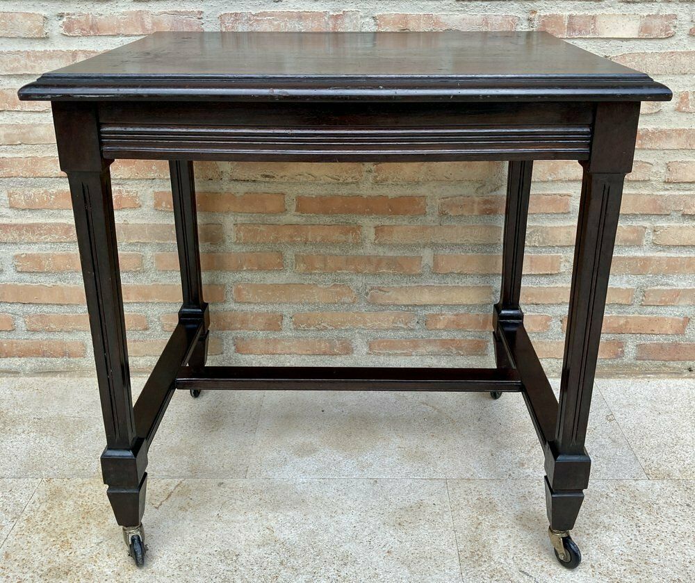 Mid Century Modern French Wooden Table With Wheels, 1960s photo Furniture