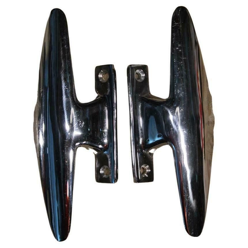 Pair Of Italian 1950s Handles In Chromed Brass Aeroplane Tail Silver