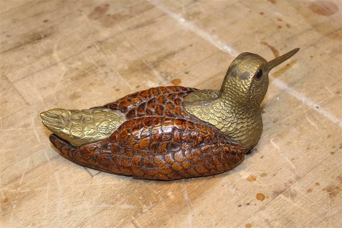 Snipe Bird Sculpture Italy 1970s Gabriella Crespi Style Brass Wood photo for sale