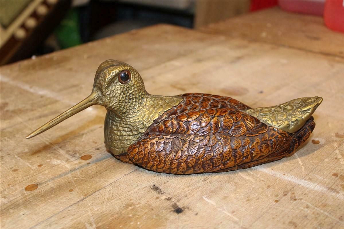 Snipe Bird Sculpture Italy 1970s Gabriella Crespi Style Brass Wood photo vinterior