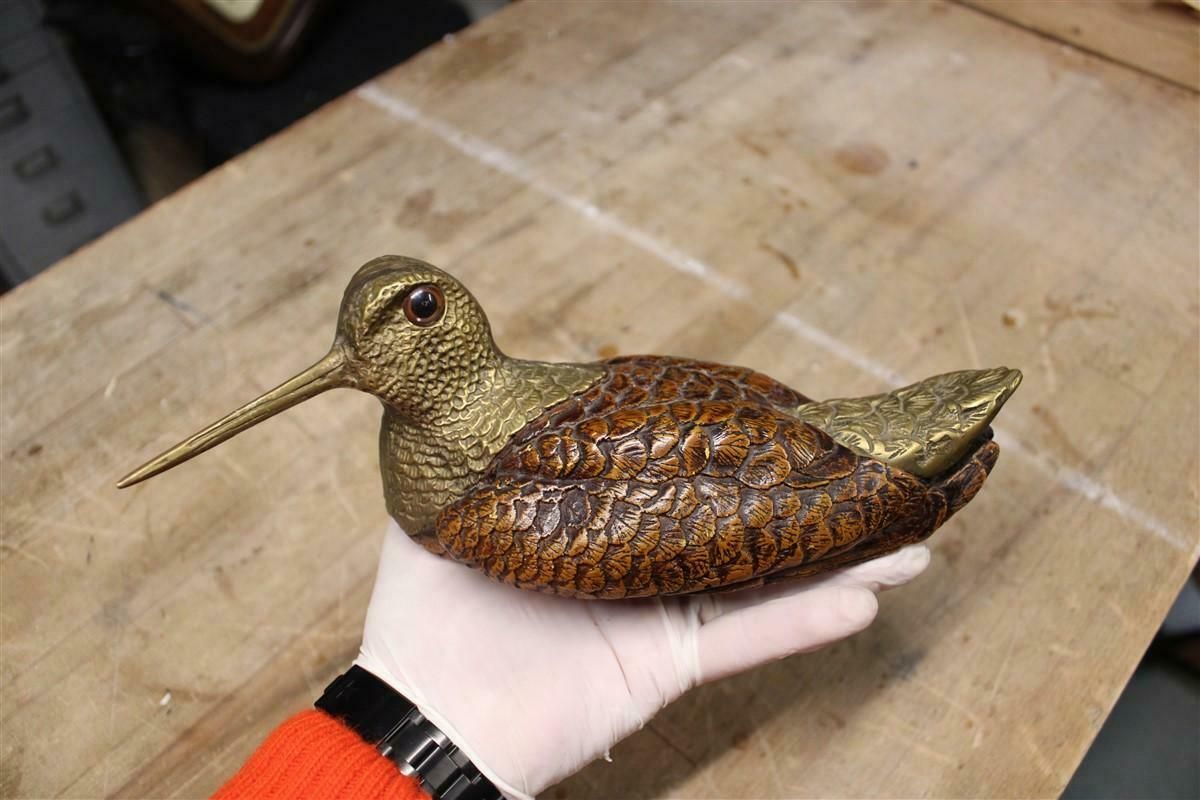 Snipe Bird Sculpture Italy 1970s Gabriella Crespi Style Brass Wood photo vintage