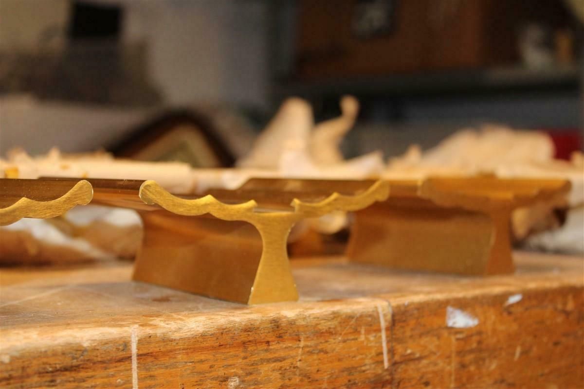photo vintage Mid Century Satin Brass Handles Italian Design 1950 Gold And Black