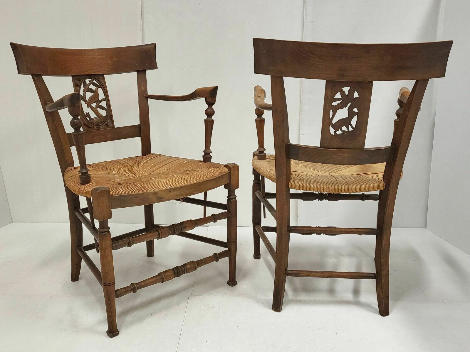 1131.0 Pair Of Landais Armchairs Early Xxeme The Bird & The Fox Oak Straw 1900 photo