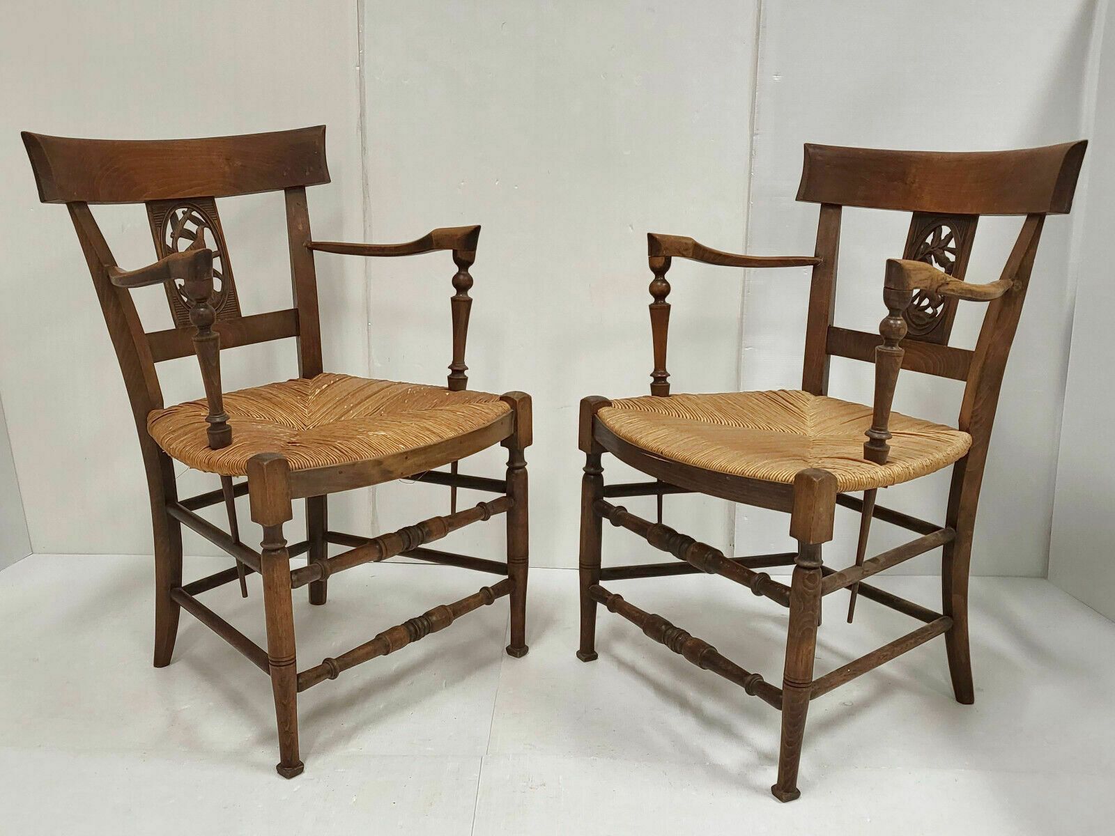 photo buy Pair Of Landais Armchairs Early Xxeme The Bird & The Fox Oak Straw 1900