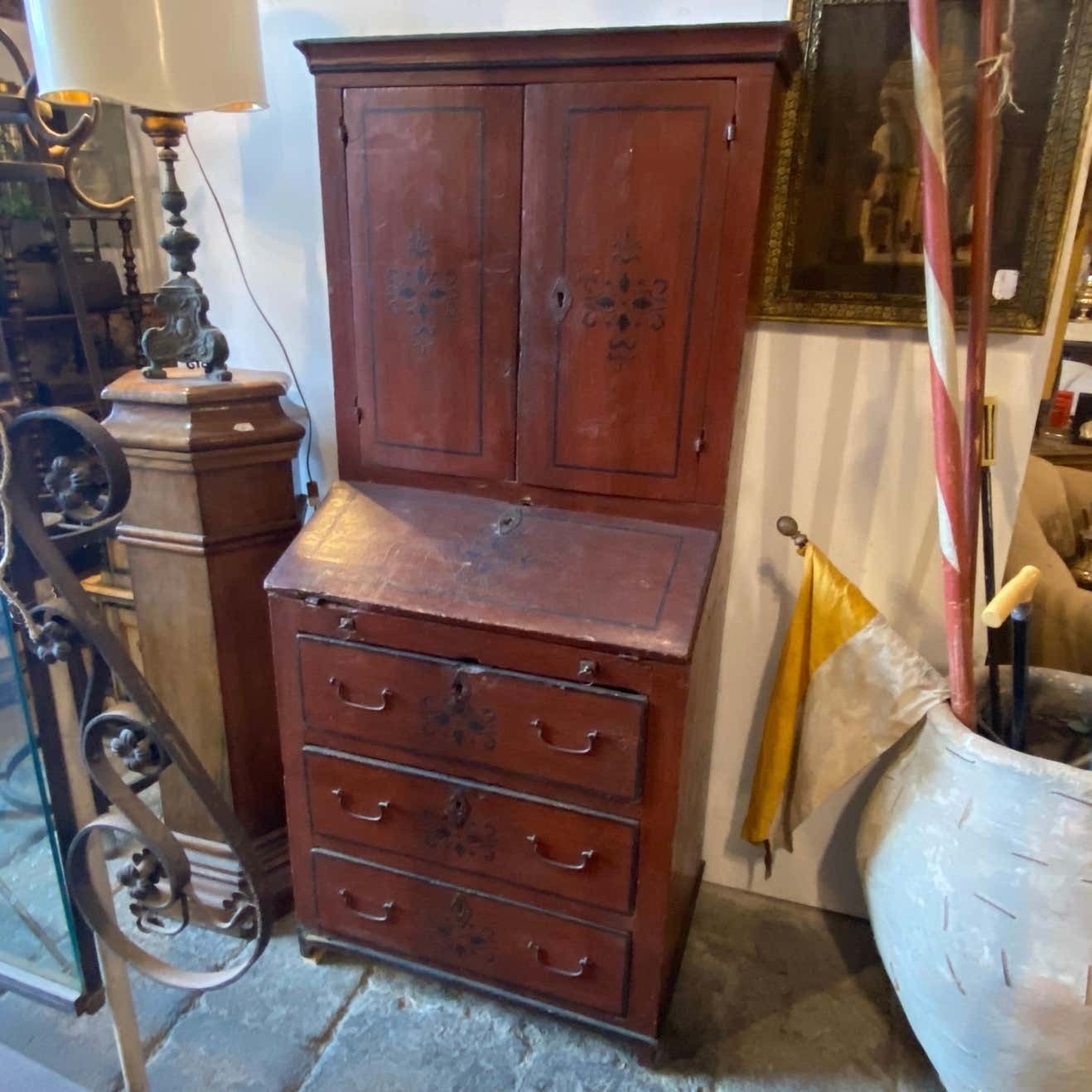 1750s Louis XV Hand Painted Fir Wood Rustic Sicilian Trumeau photo furniture