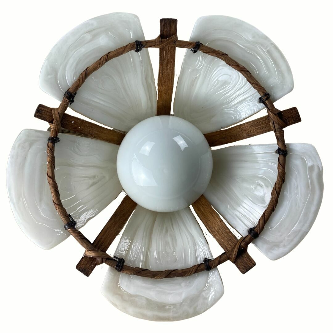 Bamboo Acrylic And Opaline Hanging Pendant, 1970 photo Lighting