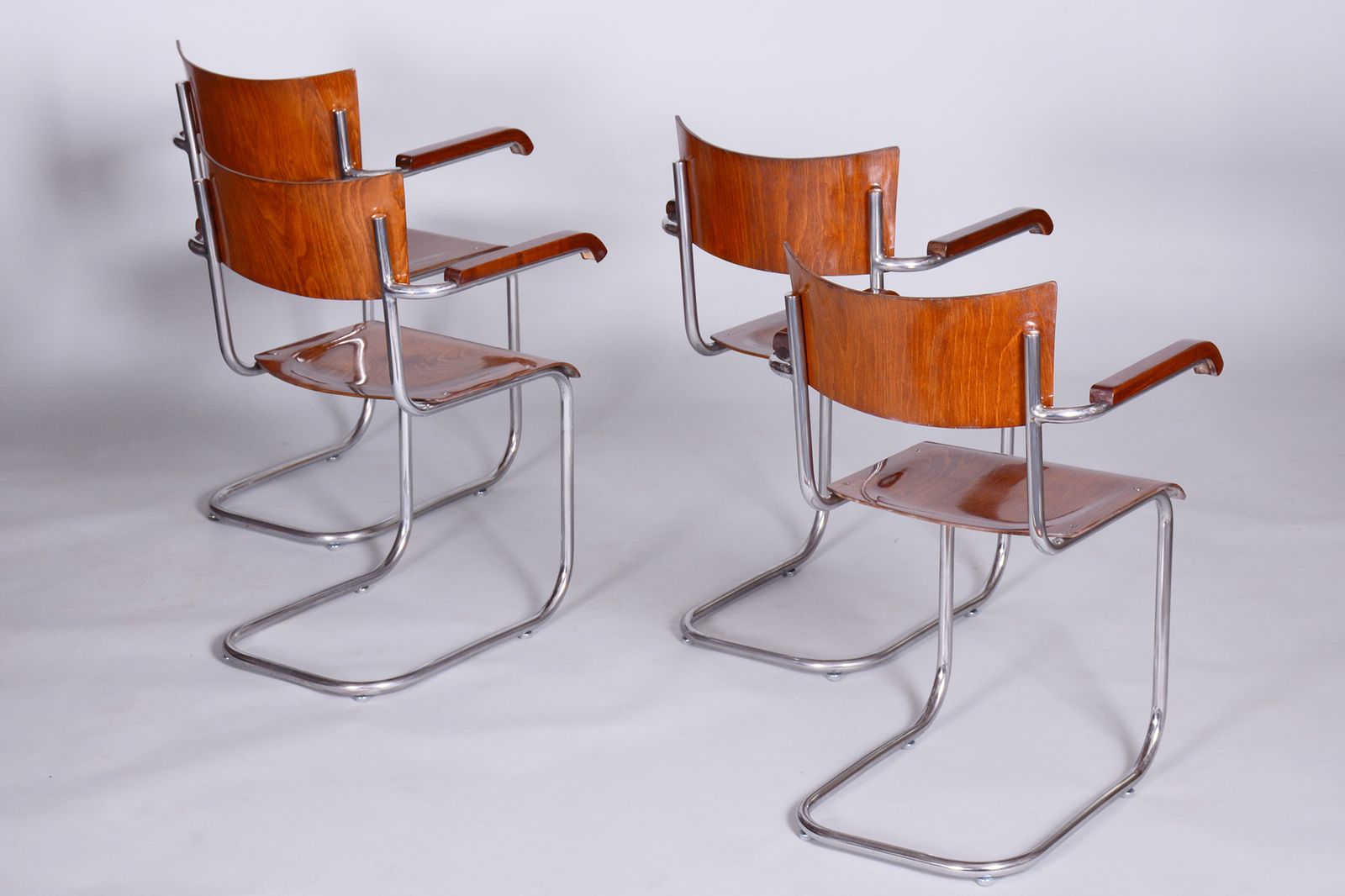 Set Of 4 Restored Bauhaus Beech Armchairs Designed By Mart Stam, 1930s, Czechia, High Gloss photo furniture