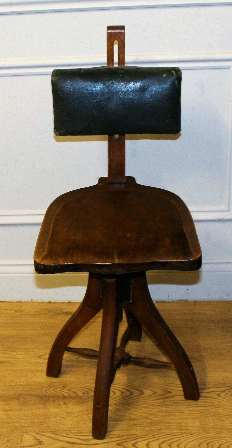 Antique Glenister Swivel Office Chair Wooden Desk Architect Draughtsman's Factory Metal Vintage Retro Industrial Machinist photo furniture