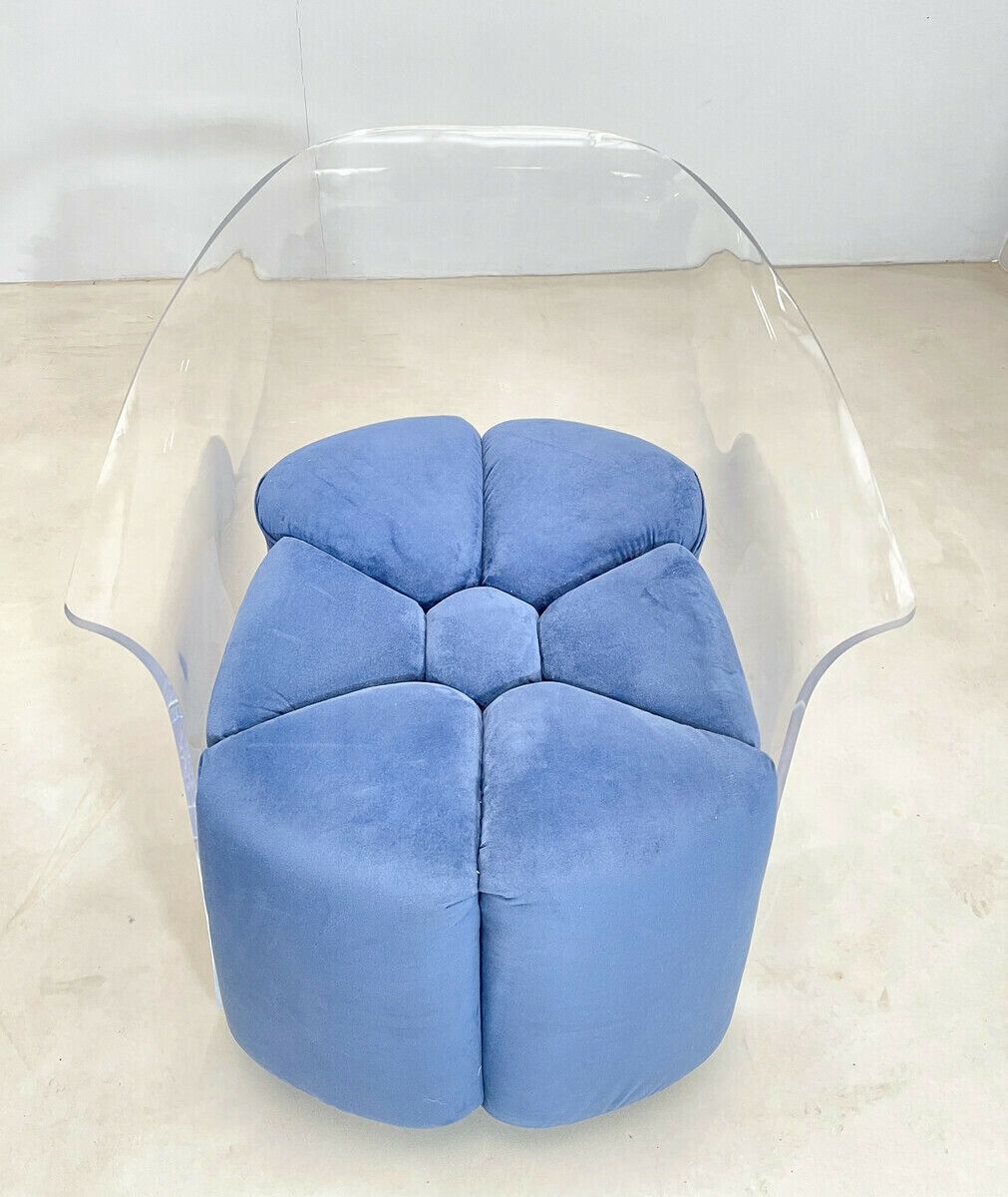 Pair Of Mid Century Modern Lucite Armchairs In Blue Velvet photo buy