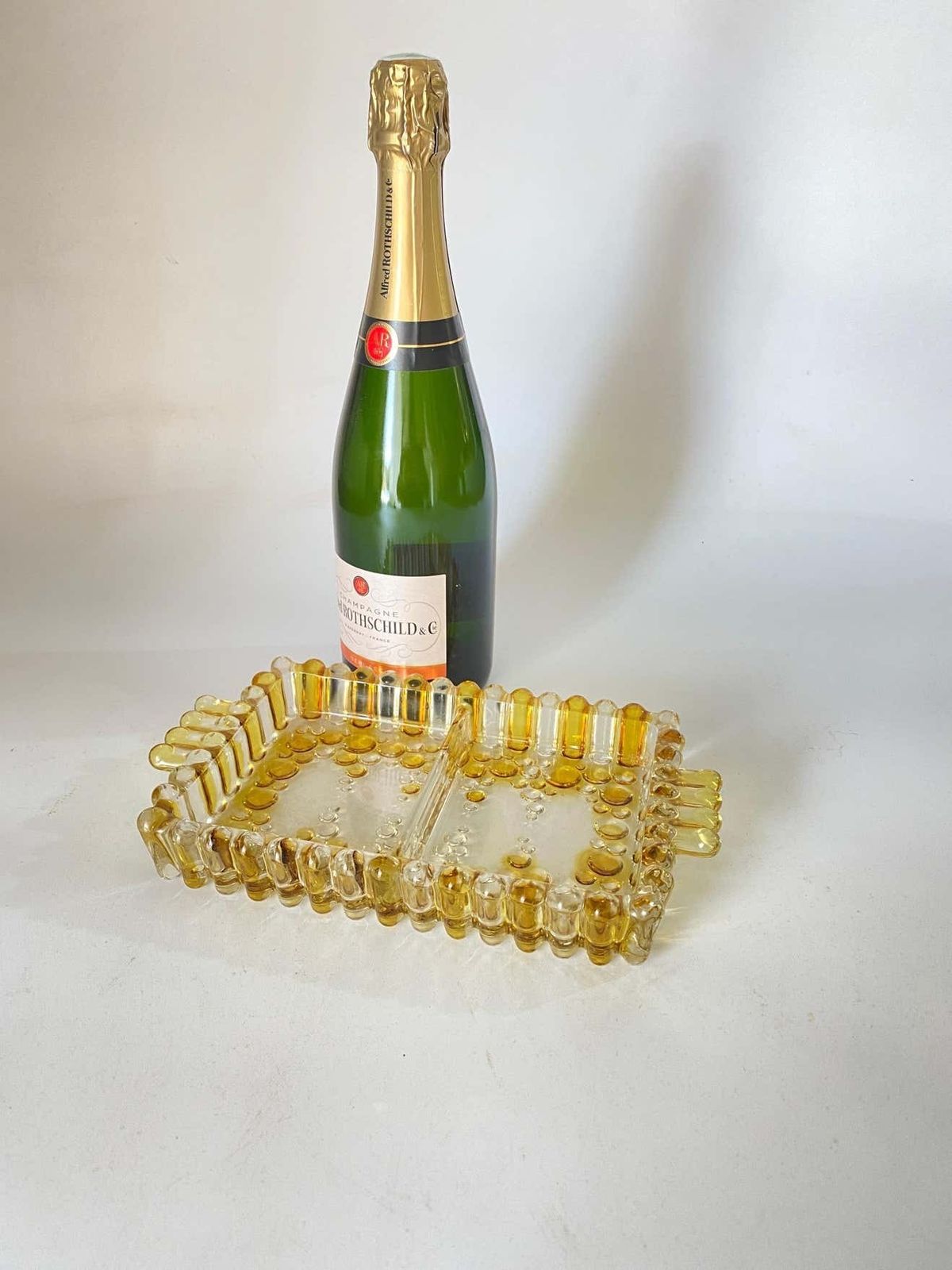 Art Deco Glass Dish / Vide Poche With Colred Glass Bubles, France, Circa 1940 photo vintage