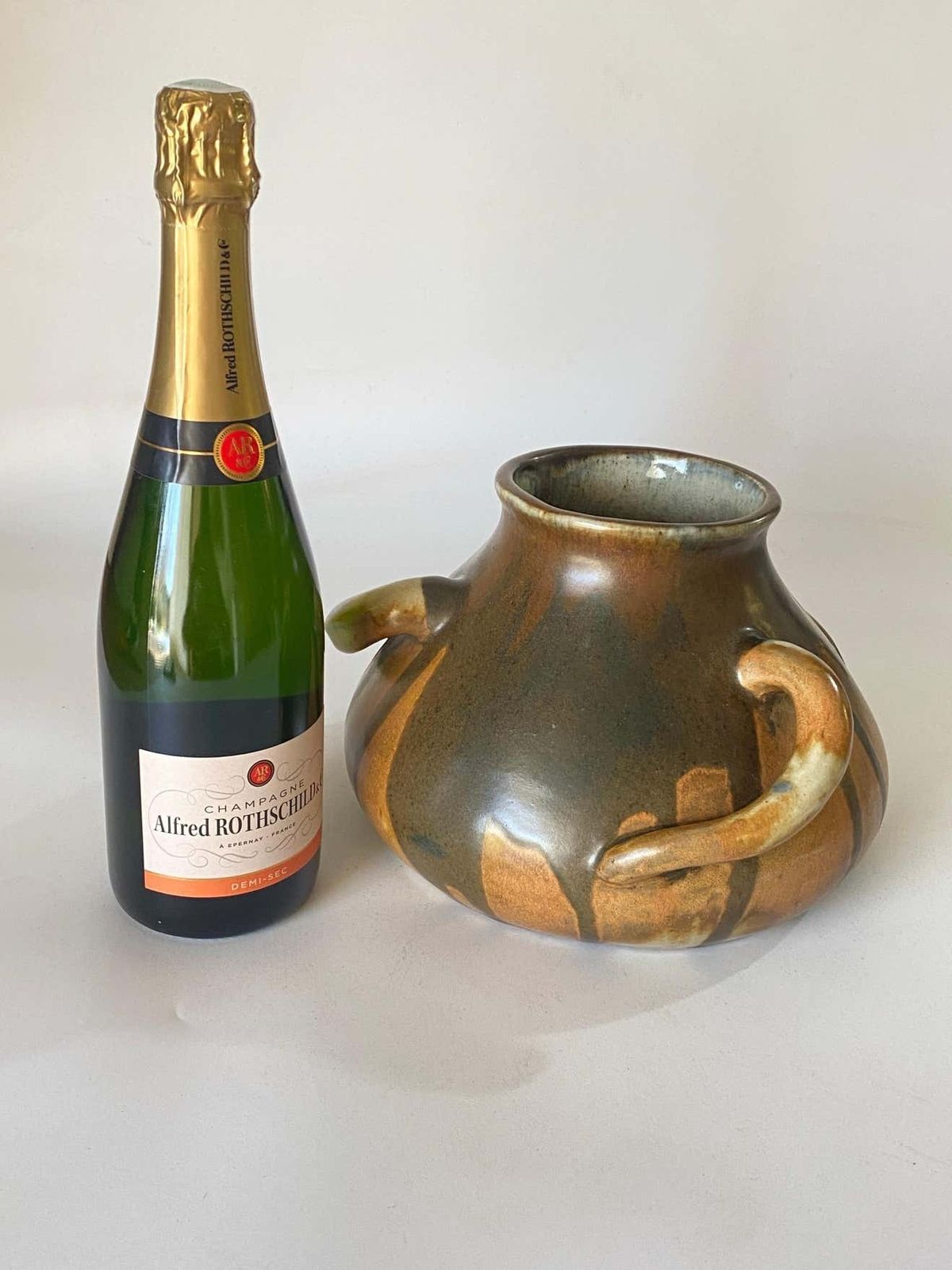 Stoneware Enameled Vase, Brown Color, France 1930 By Leon Pointu, Signed photo vintage