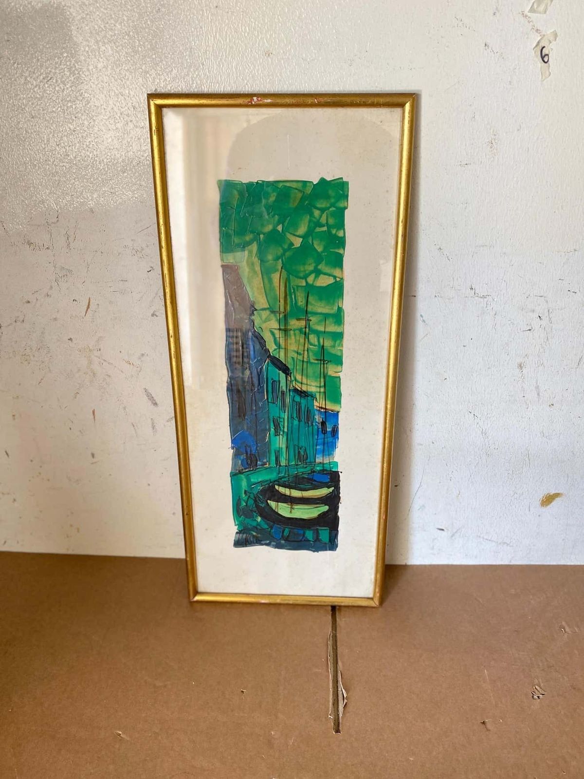 Painting Abstract, Saint Tropez Harbor Scene, France, 1960 photo vintage