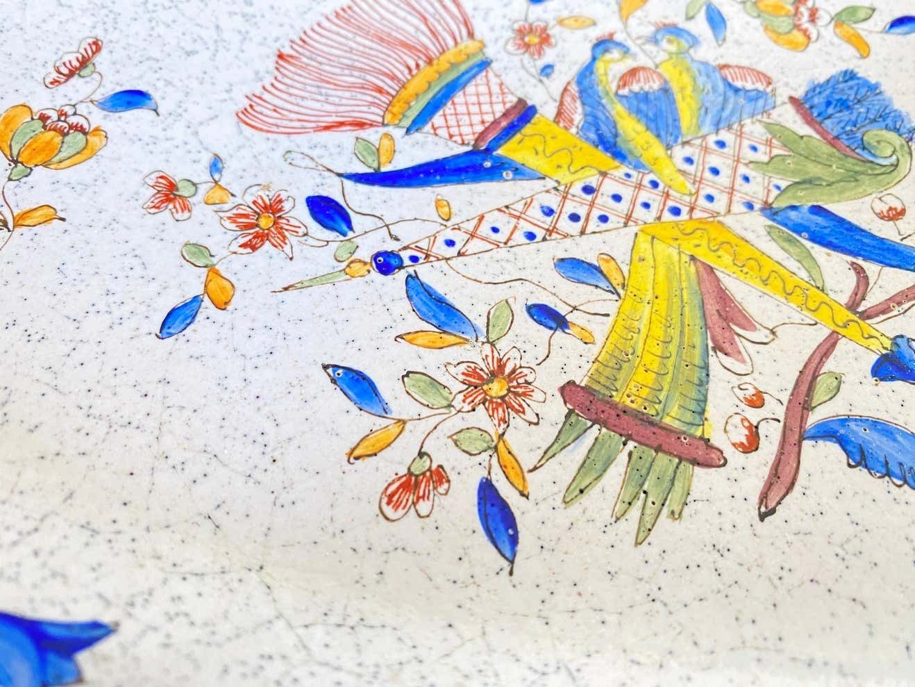 Faience Dish, By Malicorne, With Birds And Flowers Decor, France 19th, Signed photo furniture