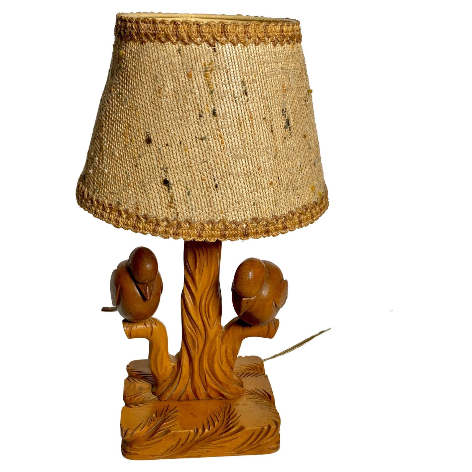 Table Lamp In Wood, Birds In A Branch, Brown Colour, France, 1940