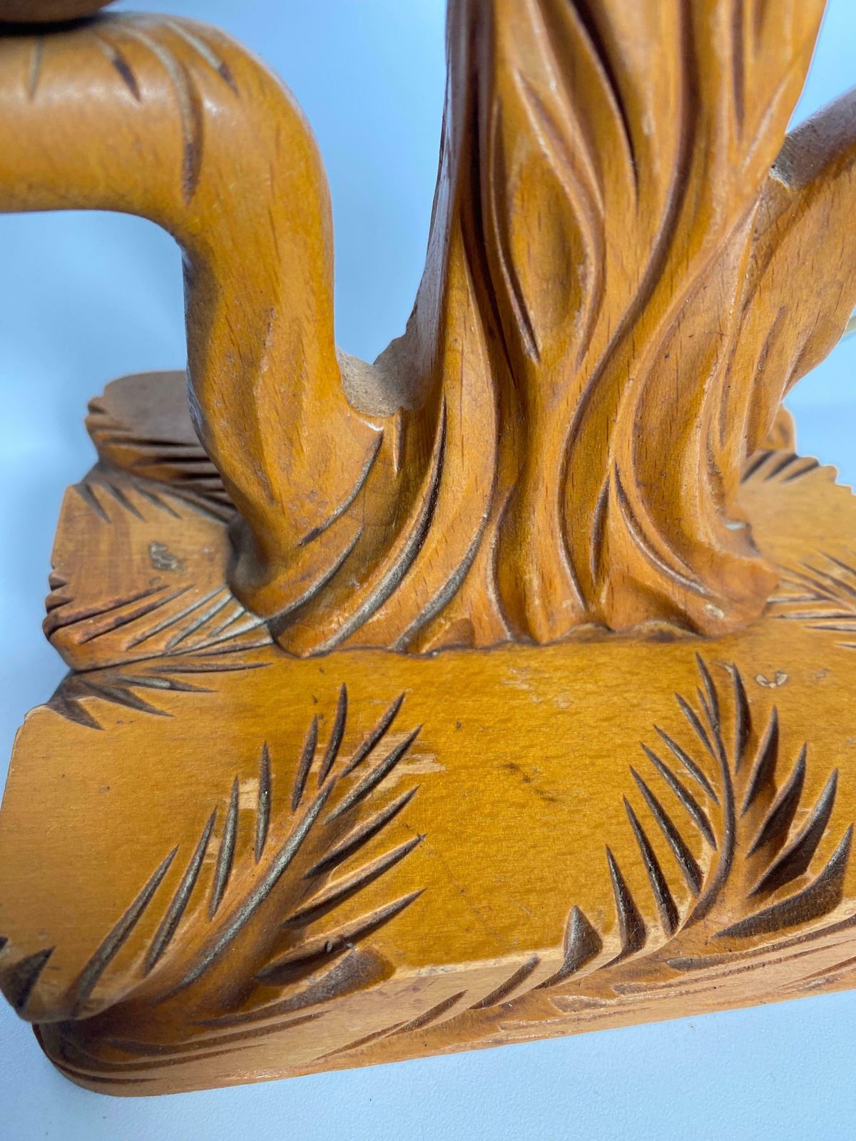 Table Lamp In Wood, Birds In A Branch, Brown Colour, France, 1940 photo vintage