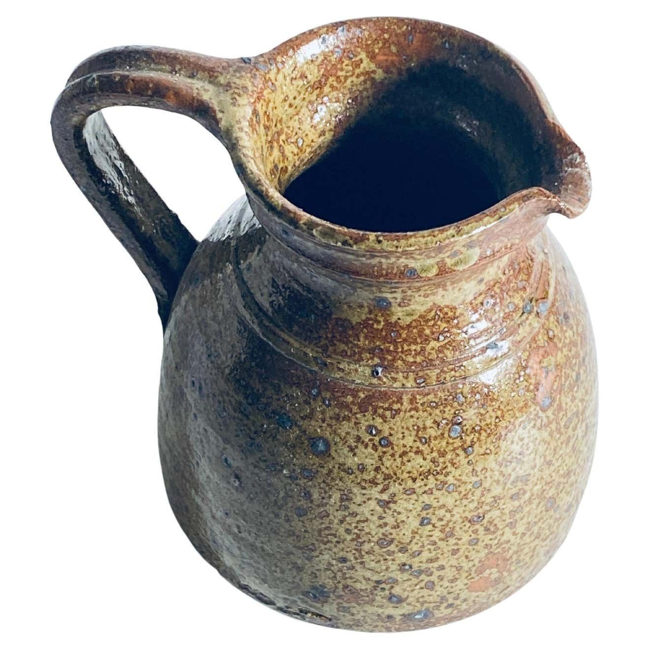 Pitcher Or Jug In Stoneware Ceramic, Brown Color, France 1960, Old Patina