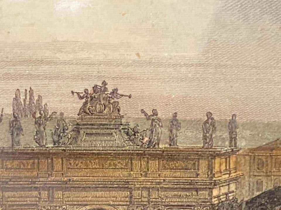 Engraving In Color, Architectural Place In Nancy With Characters, France 18th photo vinterior
