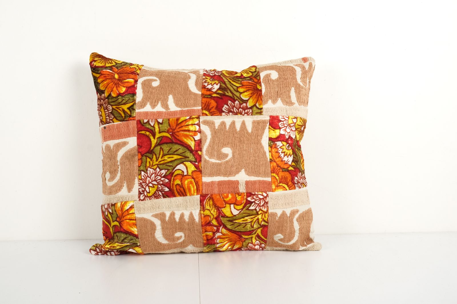 Suzani And Velvet Square Cushion Cover, Tribal House Decor   Vintage Embroidered Suzani Ikat Patchwork Pillow 18'' X 18''