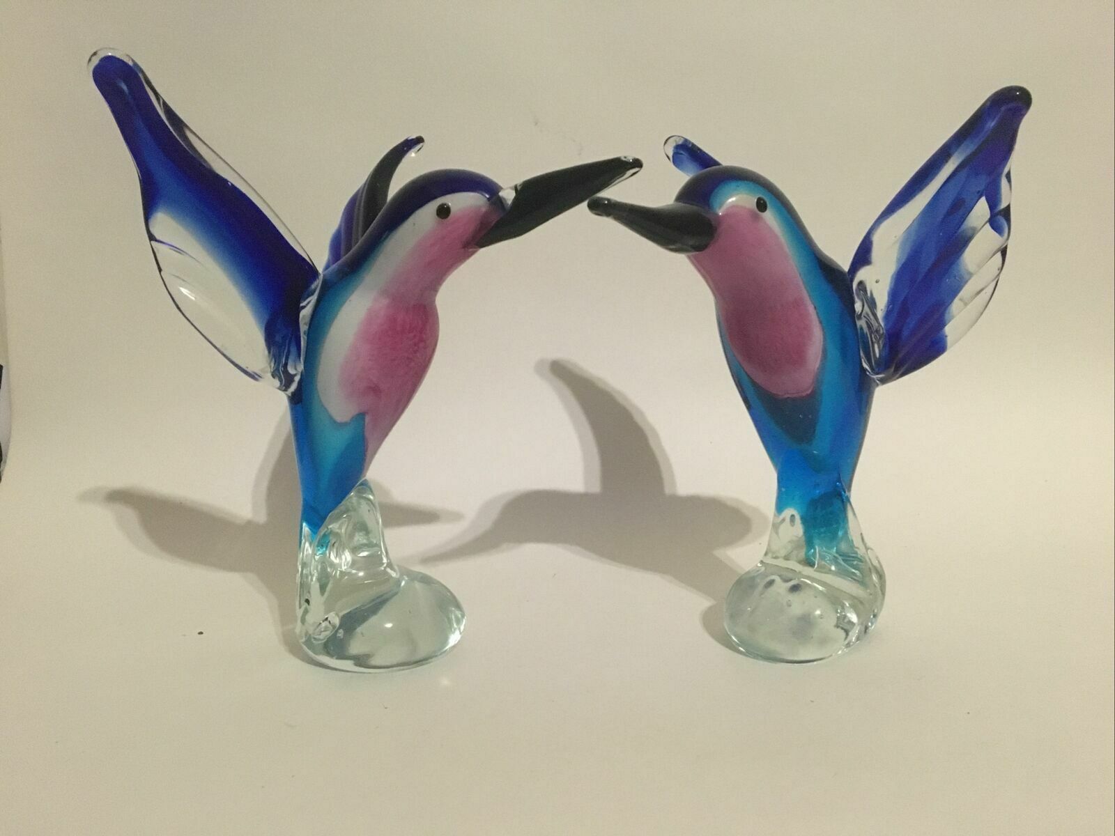Pair Of Art Glass Hummingbirds Or Kingfishers Handmade Ornaments Murano Style photo furniture