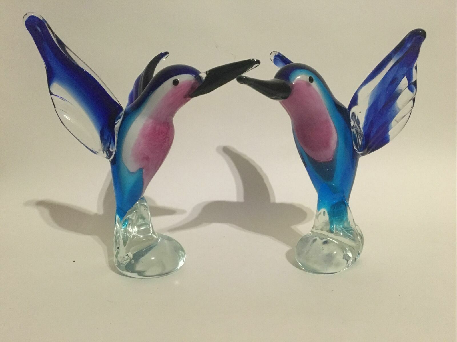 Pair Of Art Glass Hummingbirds Or Kingfishers Handmade Ornaments Murano Style photo for sale