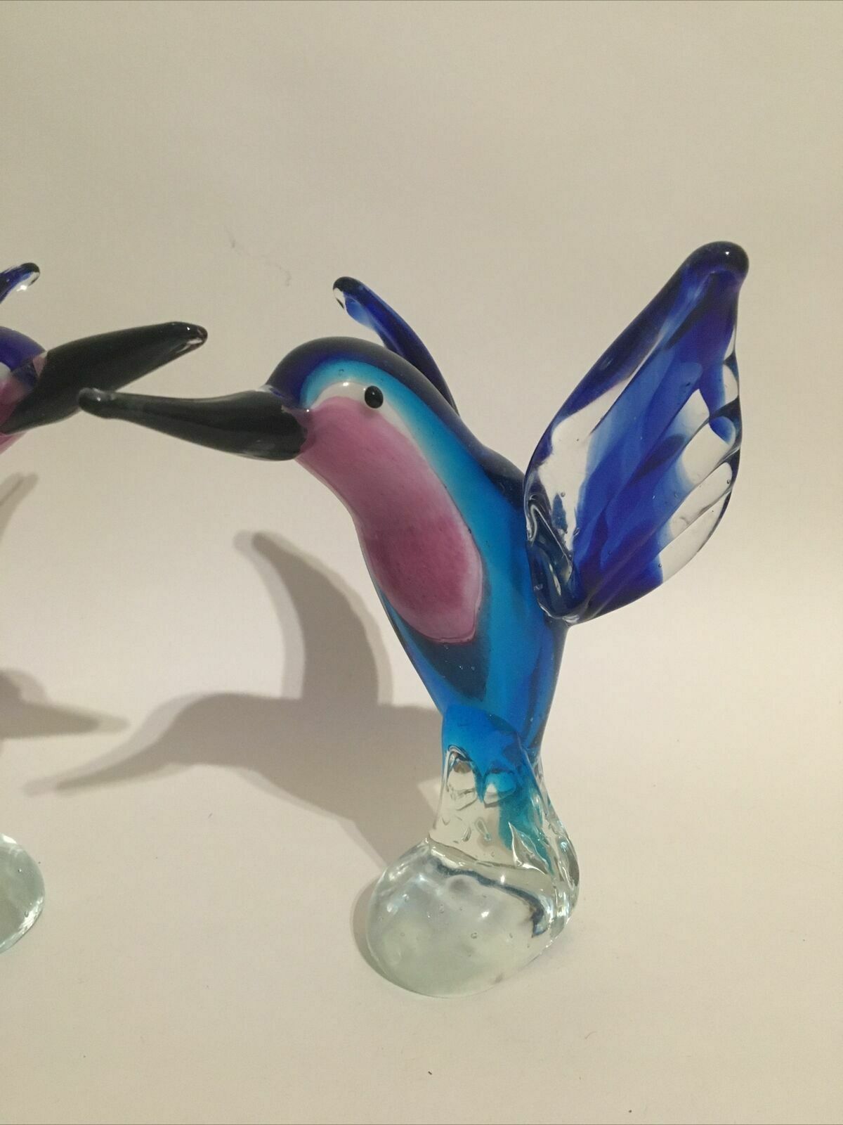 Pair Of Art Glass Hummingbirds Or Kingfishers Handmade Ornaments Murano Style photo 59.0