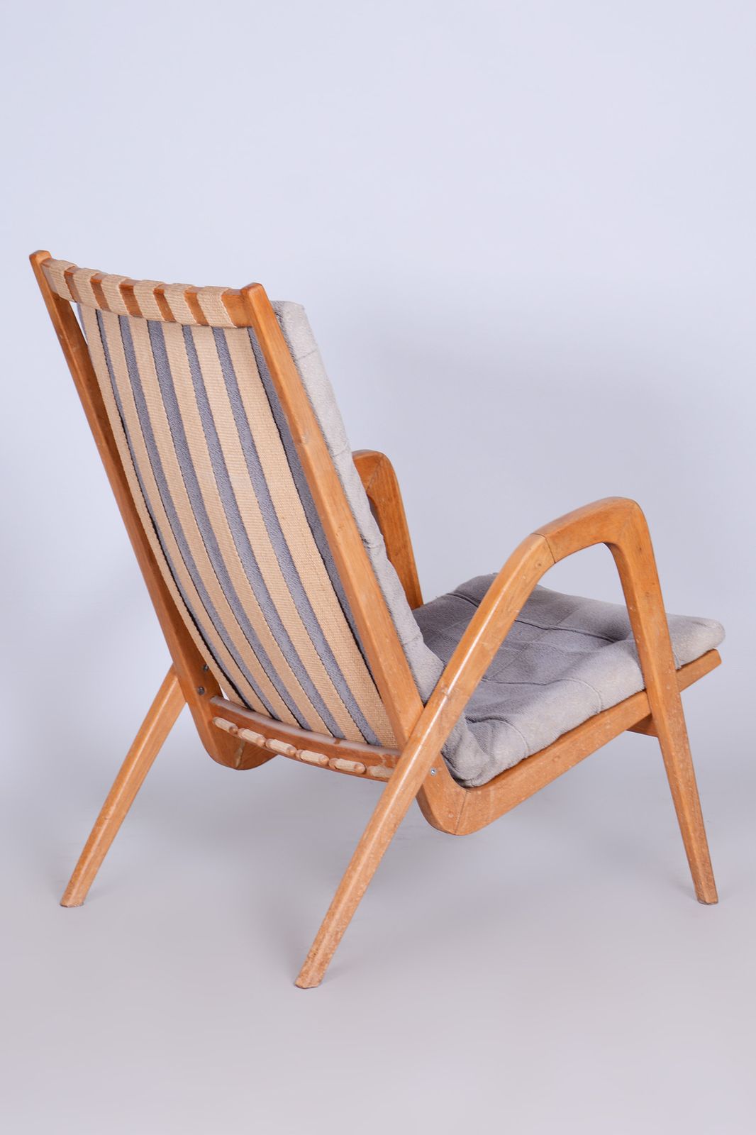 Grey Mid Century Oak Armchair By Jan Vanek, 1950s, Czechia photo vintage
