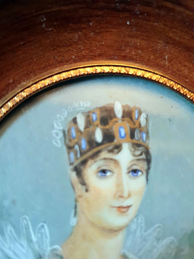 Miniature Medallion Josephine De Beauharnais Portrait Napoleon III Ivory Painted photo Art