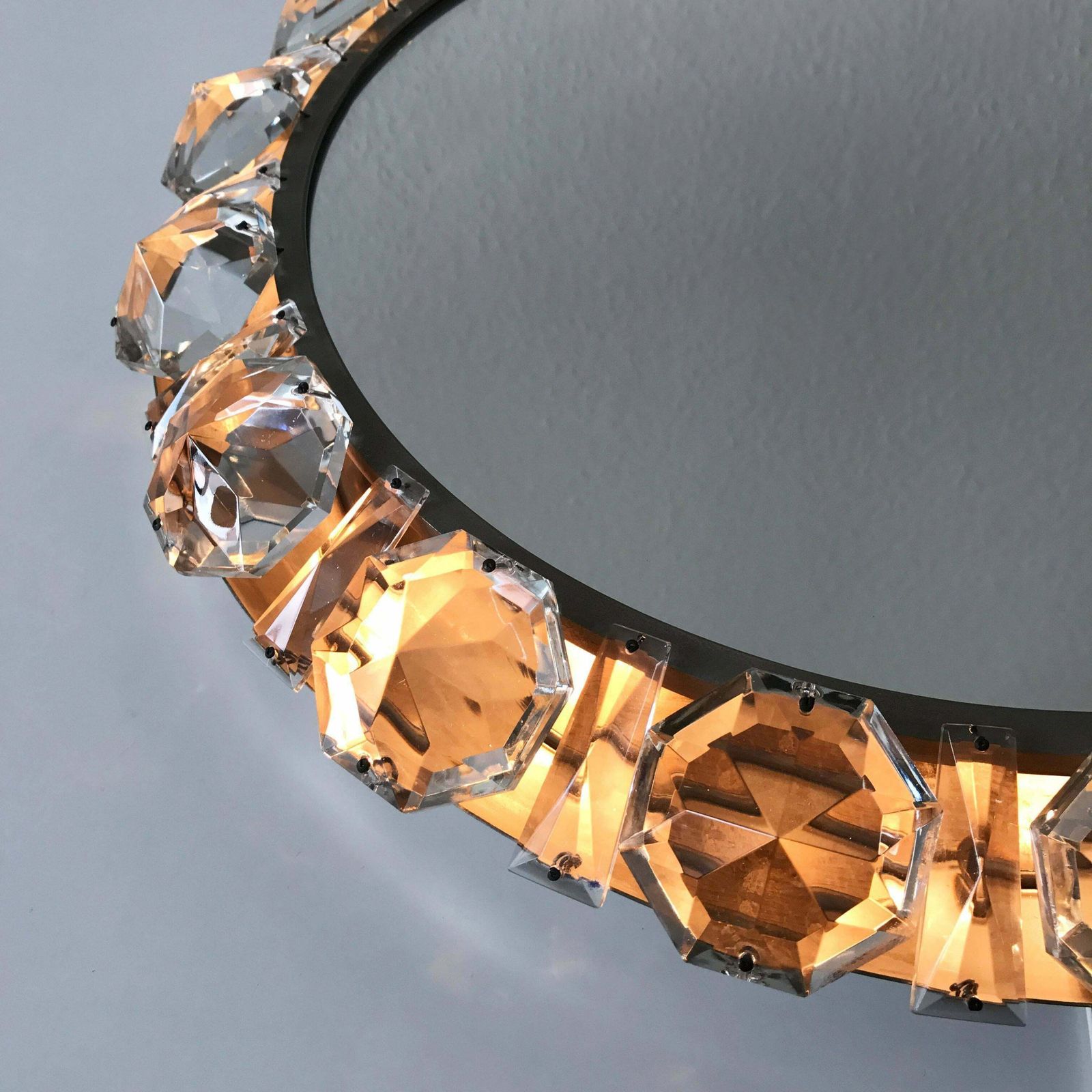 Elegant Mid Century Modern Circular Backlit Wall Mirror By Palwa Germany 1960s photo 2951.0