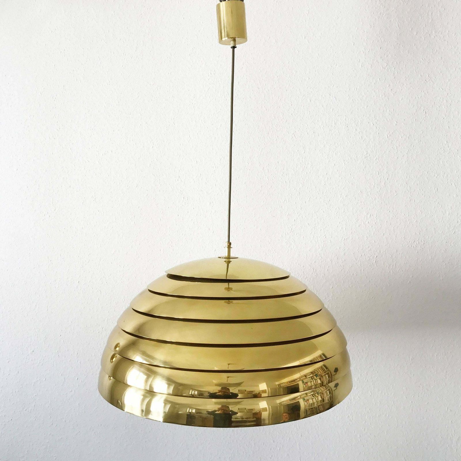 Large Mid Century Modern Brass Pendant Lamp By Vereinigte Werkstätten München