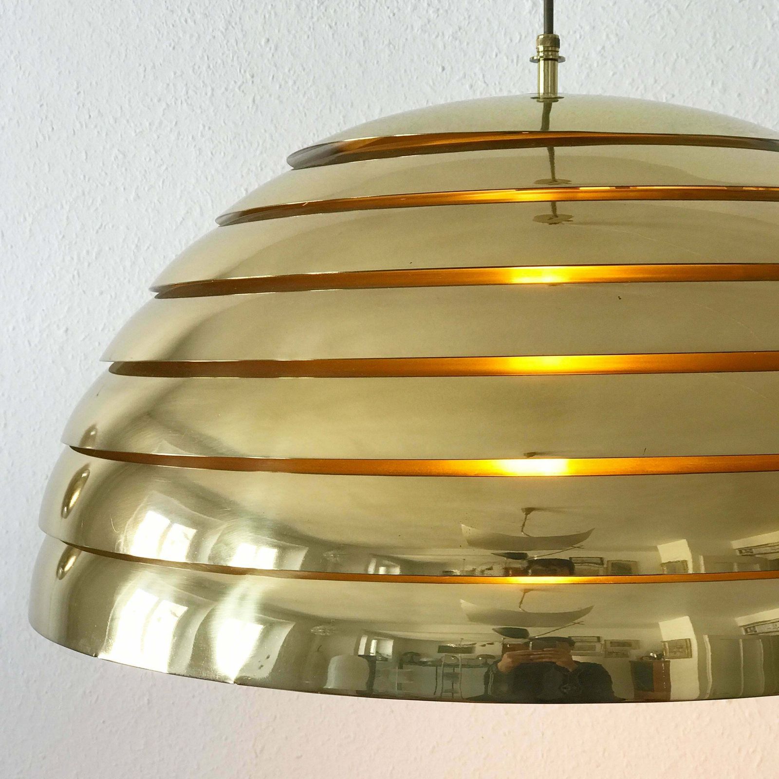 Large Mid Century Modern Brass Pendant Lamp By Vereinigte Werkstätten München photo vinterior
